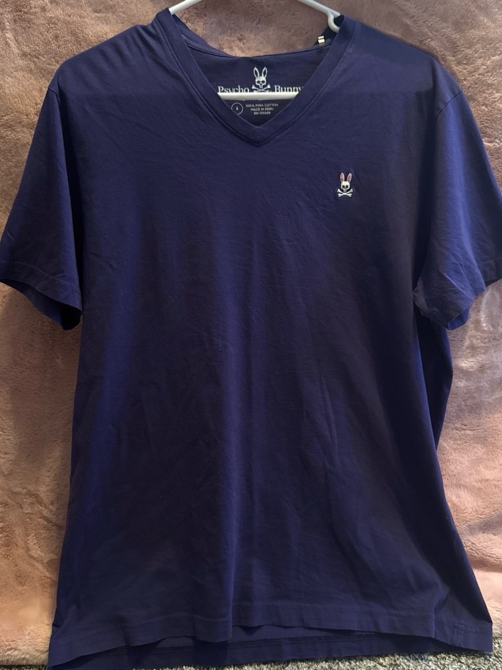 Psycho Bunny Men's V-Neck Tee in Dark Blue with Embroidered Bunny